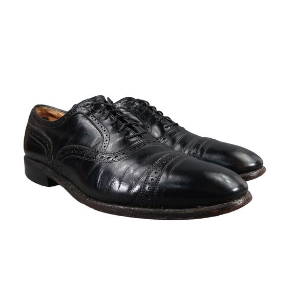 Allen Edmonds Shoes Mens 11 Oxford Leather Black Classic Brogue Cap Toe Formal - Picture 1 of 16